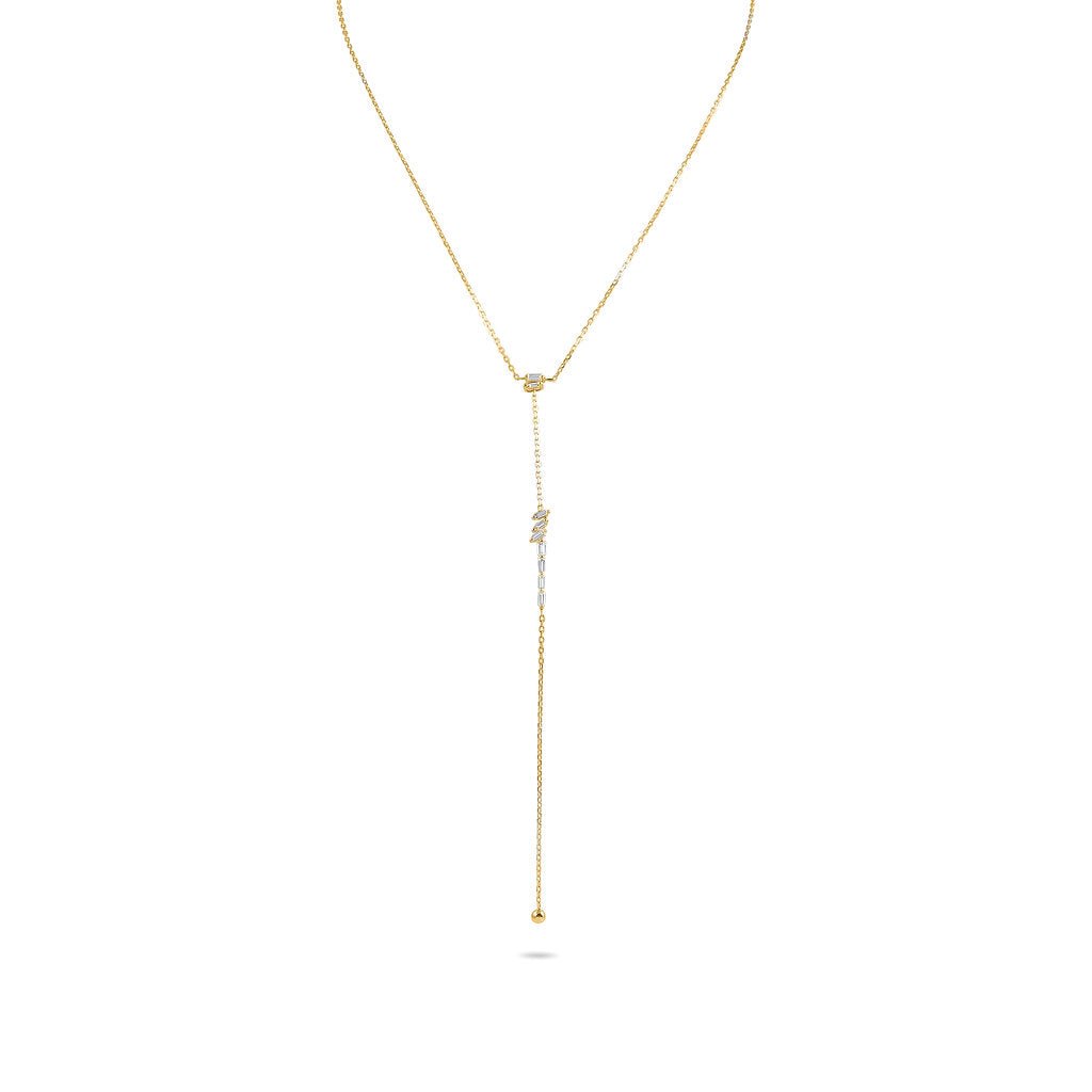 Baguette Droplet T shape Necklace - HIBA JABER