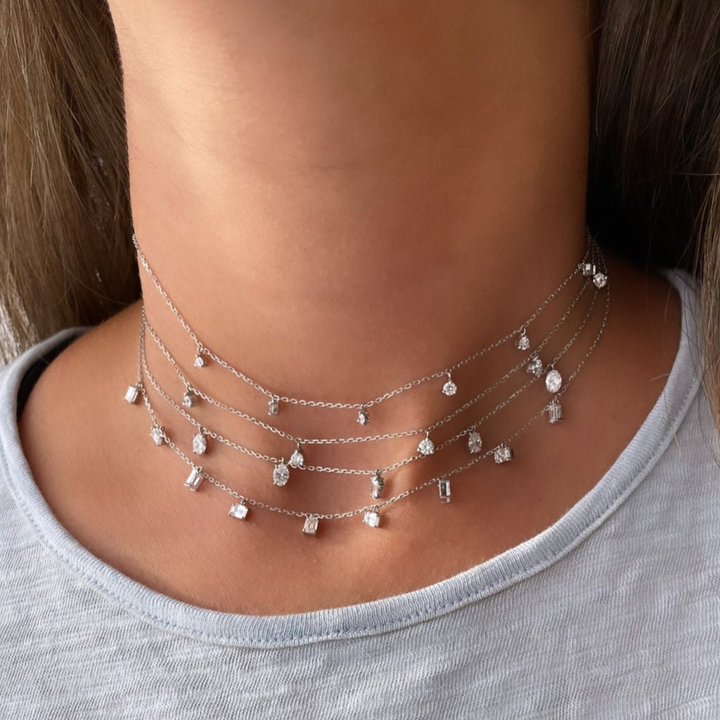 Choker with Hanging Baguette Cut Diamonds - HIBA JABER