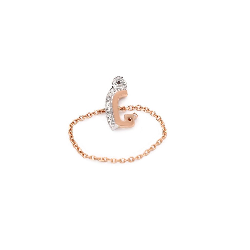 Customized Chain Ring with Two Letters - One set in Diamonds - HIBA JABER