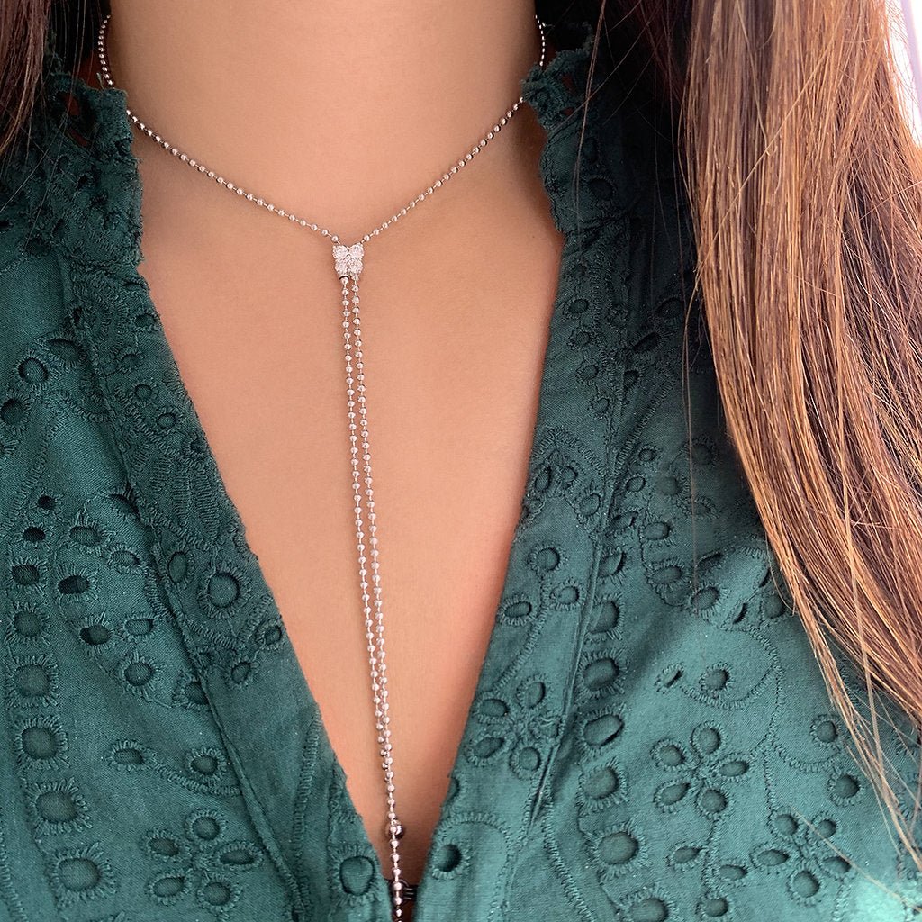 Diamond Cluster T - shape Adjustable Necklace - HIBA JABER