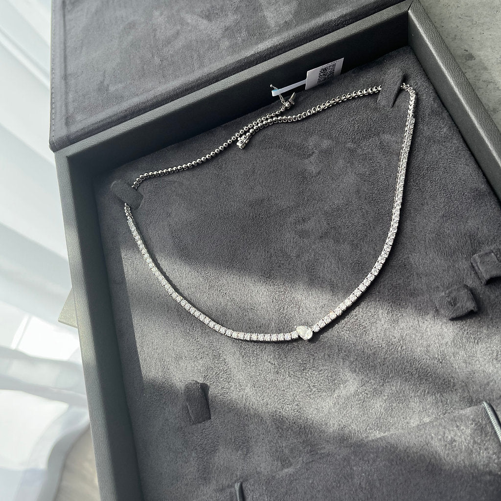 Diamond Tennis Necklace with Center Pear Diamond - HIBA JABER