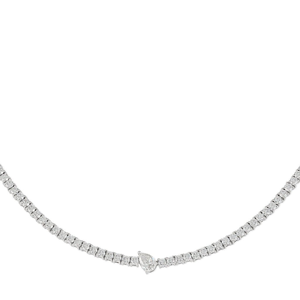 Diamond Tennis Necklace with Center Pear Diamond - HIBA JABER