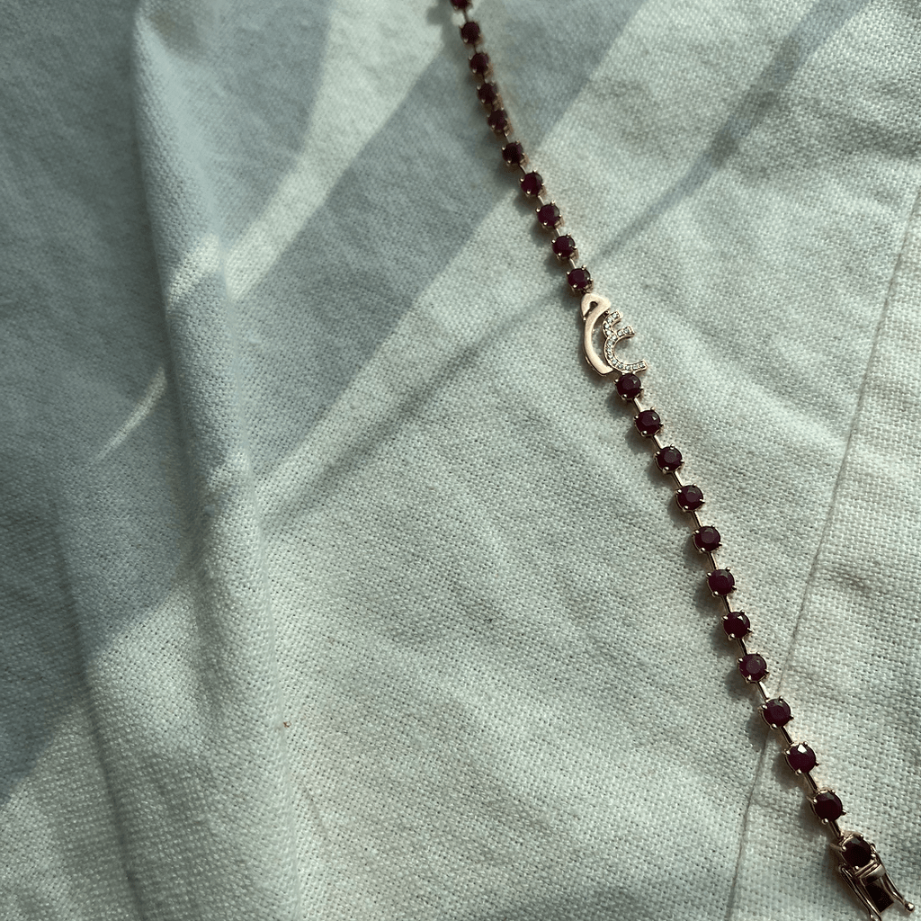 Elegant Ruby Spaced - Out Bracelet with Customized Initials - HIBA JABER