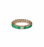 Load image into Gallery viewer, Emerald Eternity Ring With an Odd Diamond - HIBA JABER