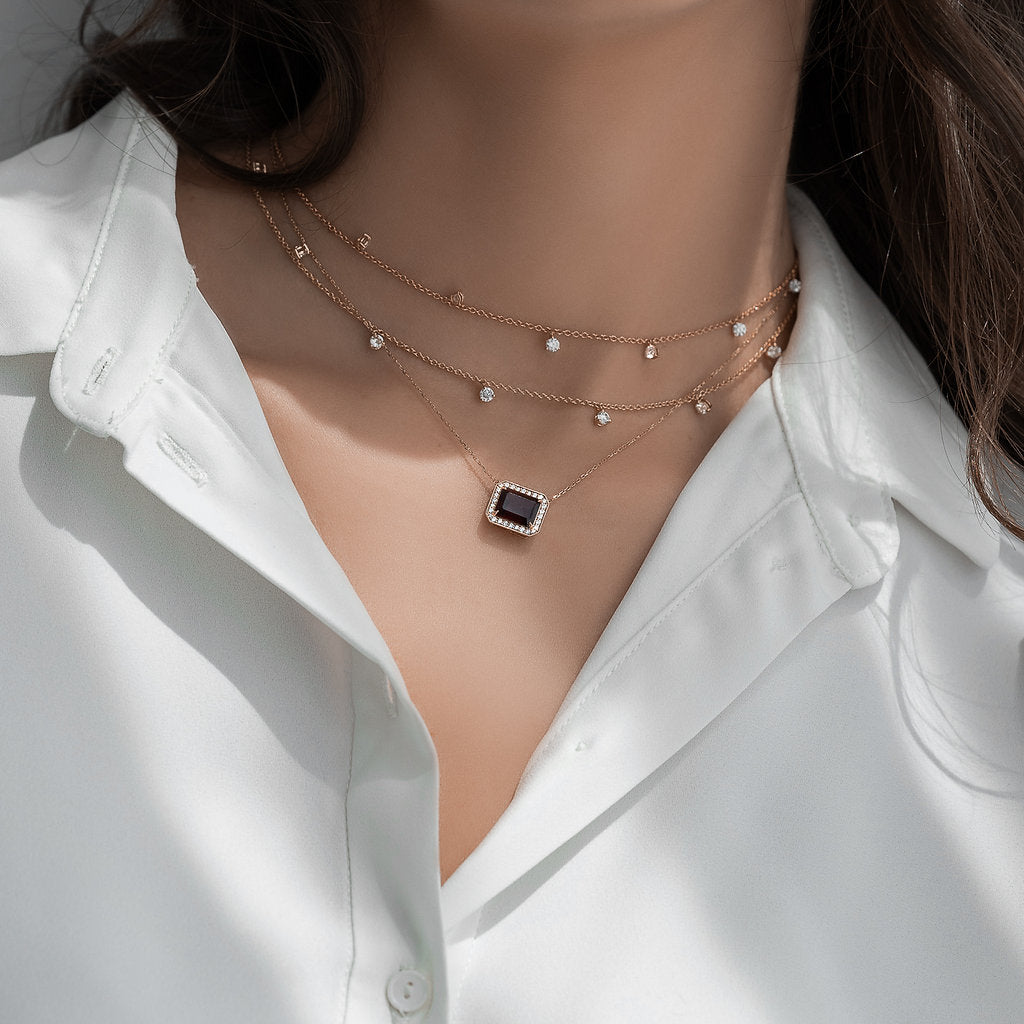 Garnett Diamond Halo Necklace - HIBA JABER