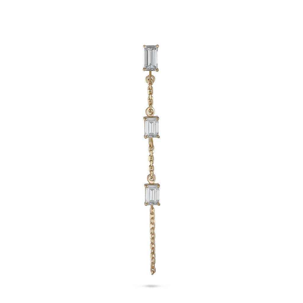 Hanging Emerald Diamond Chain Earring - HIBA JABER