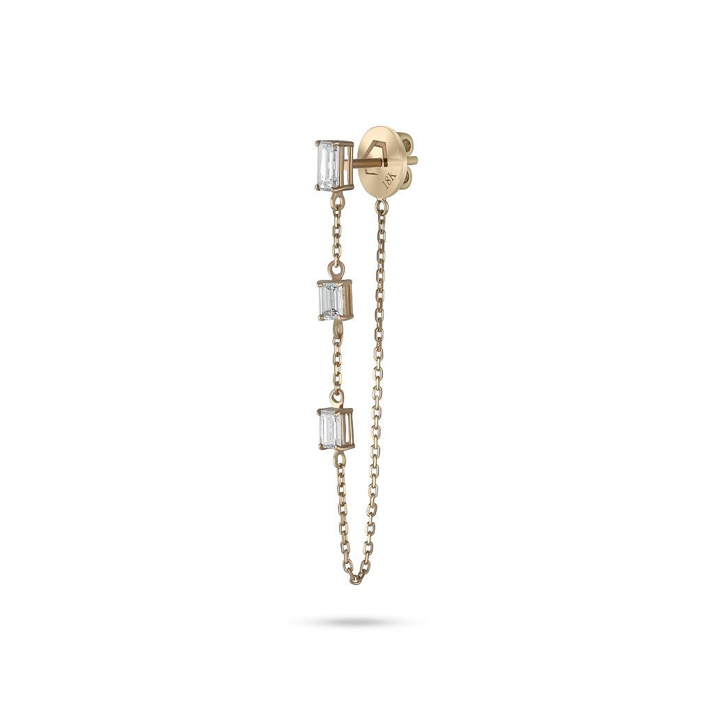 Hanging Emerald Diamond Chain Earring - HIBA JABER