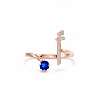 عرض الصورة في المعرض، Initial Gemstone Open Ring- Blue Sapphire / Set in Diamonds - HIBA JABER