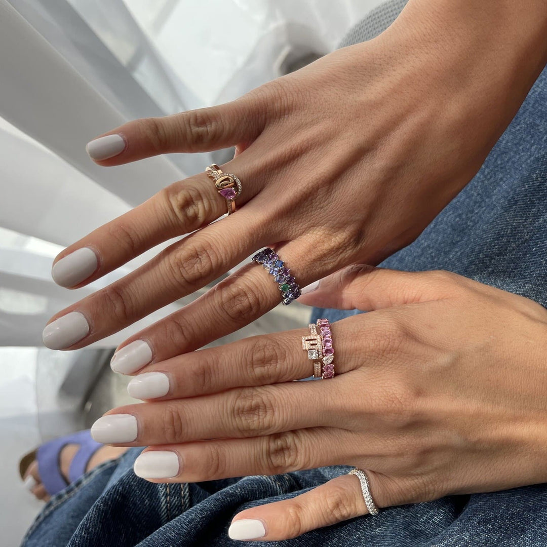 Initial Thick Open Ring - With Princess Cut Diamond - HIBA JABER