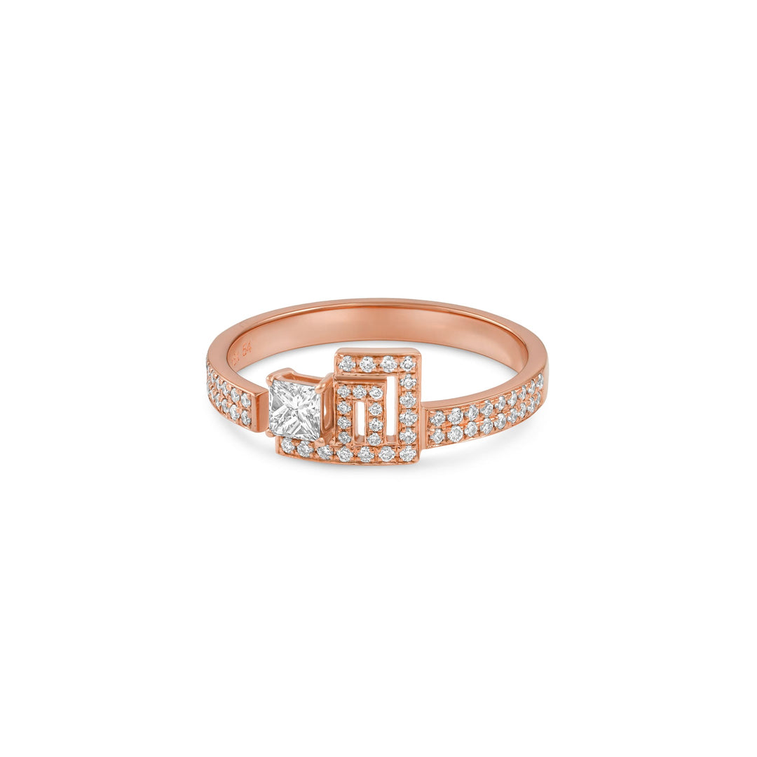 Initial Thick Open Ring - With Princess Cut Diamond - HIBA JABER