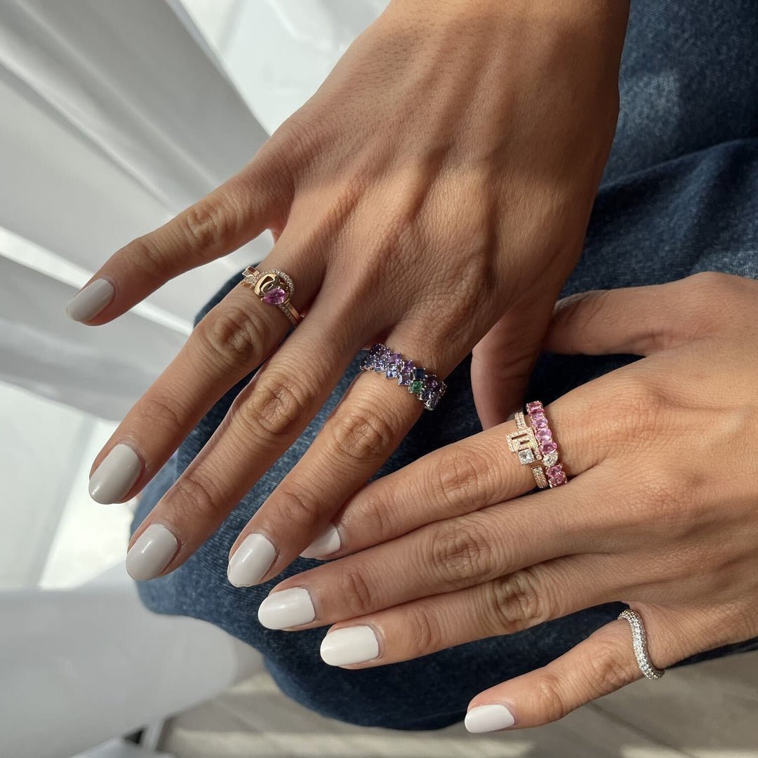 Initial Thick Open Ring - With Princess Cut Diamond - HIBA JABER