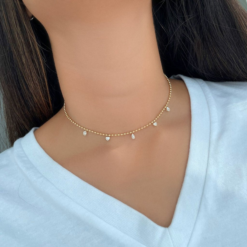 Multi Diamond Droplet Choker - Yellow Gold - HIBA JABER