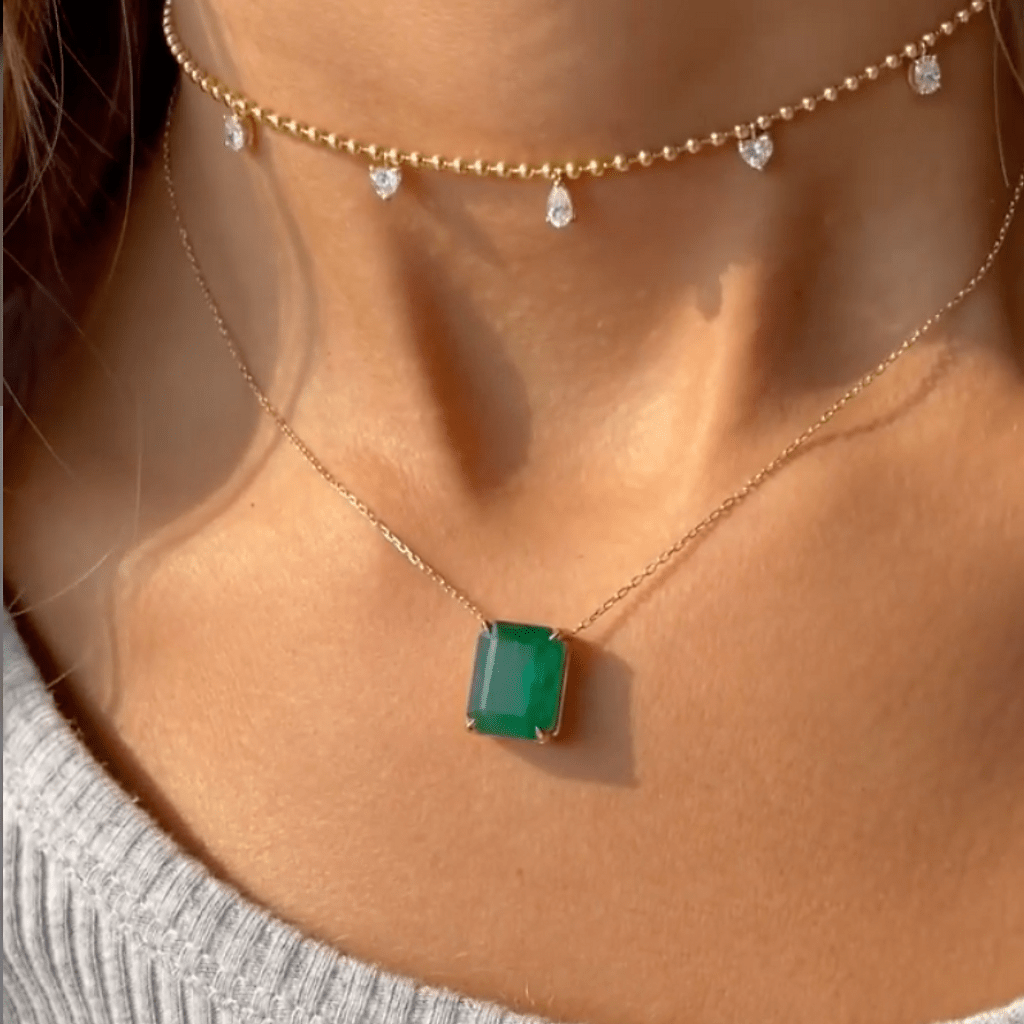 Multi Diamond Droplet Choker - Yellow Gold - HIBA JABER