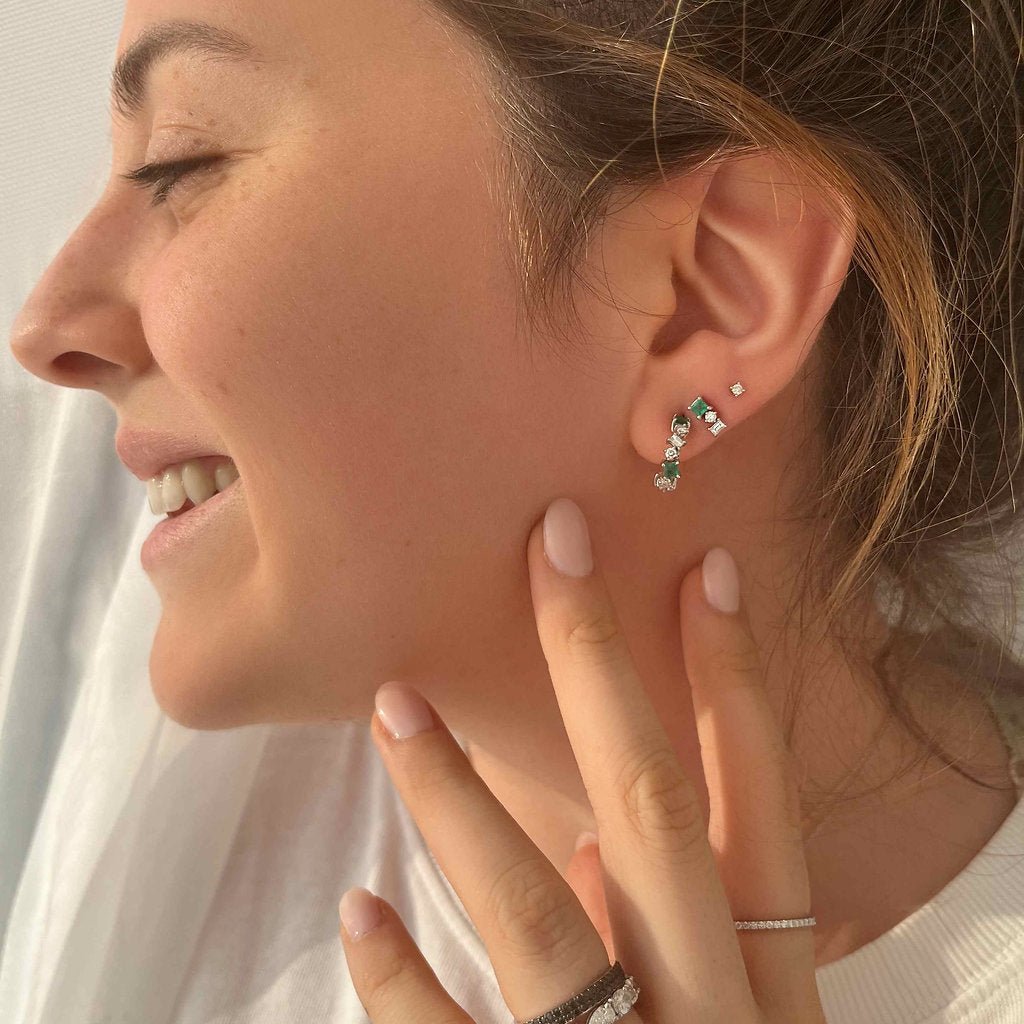 Multi - Shaped Diamond Emerald Earring - HIBA JABER