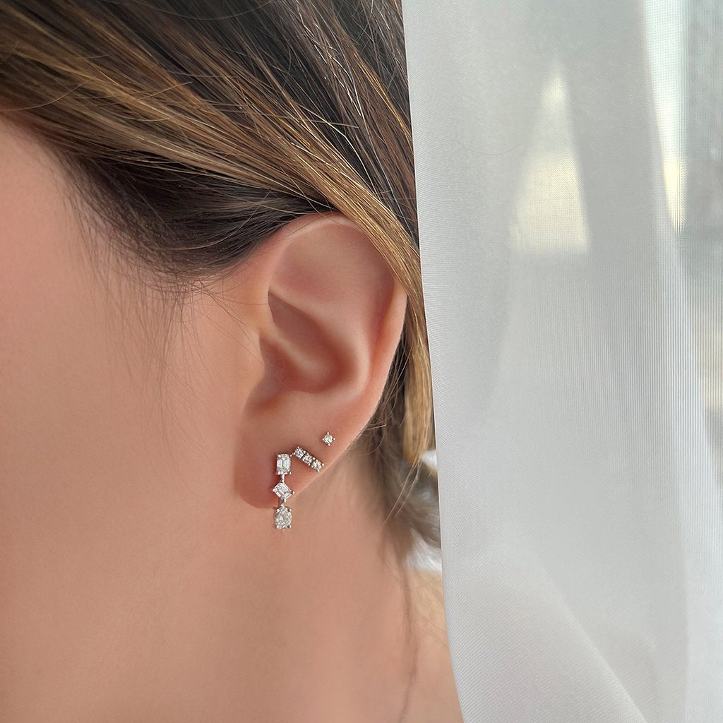 Multi Shaped Vertical Diamond Earrings | Miss - match set - HIBA JABER