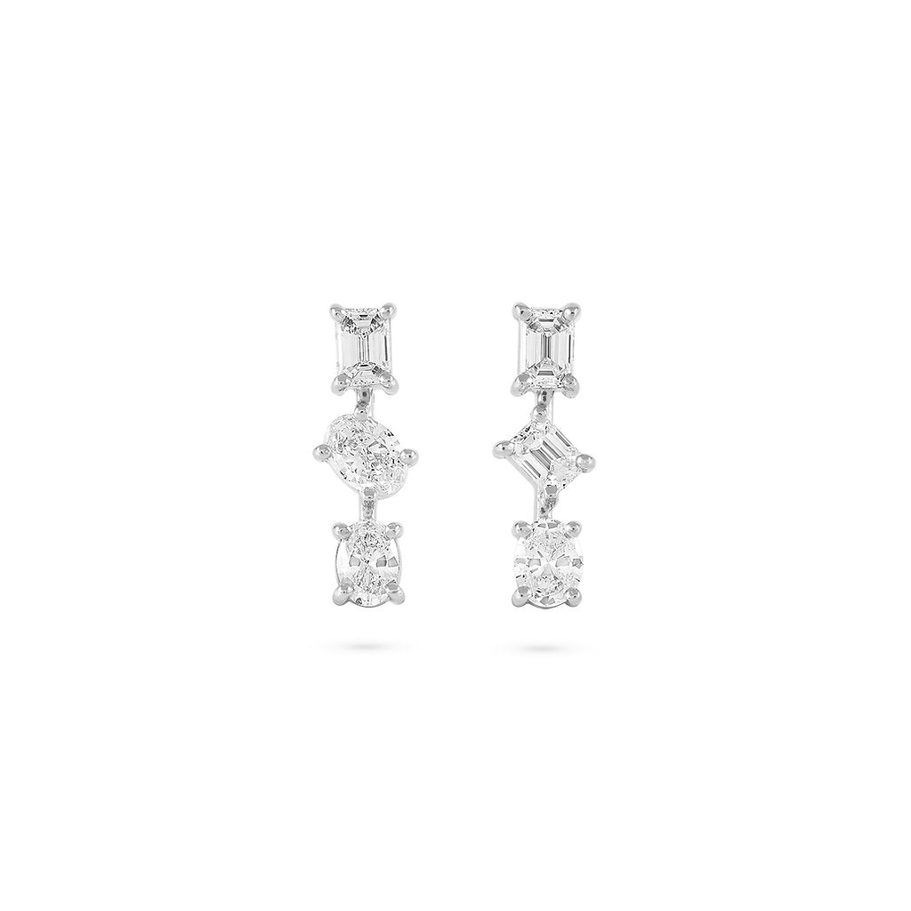 Multi Shaped Vertical Diamond Earrings | Miss - match set - HIBA JABER
