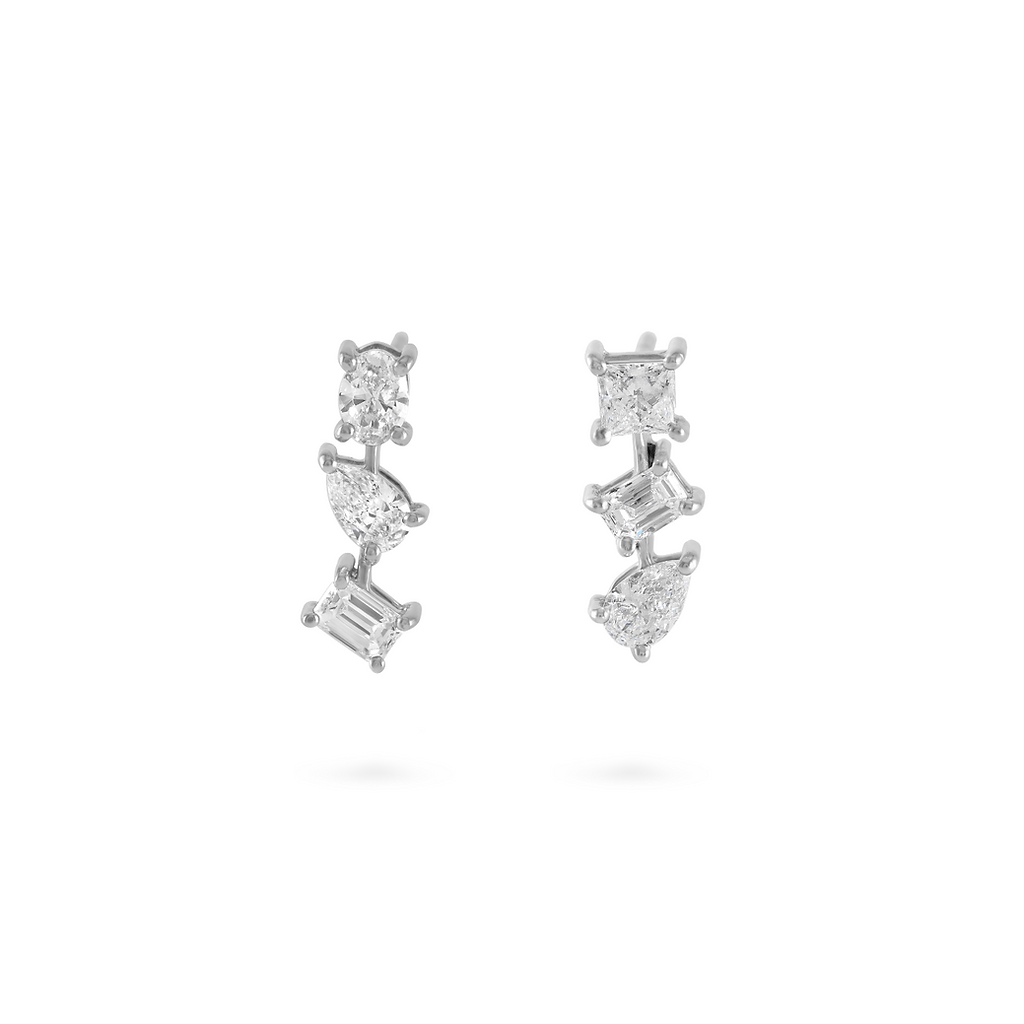 Multi Shaped Vertical Diamond Earrings | Miss - match set - HIBA JABER