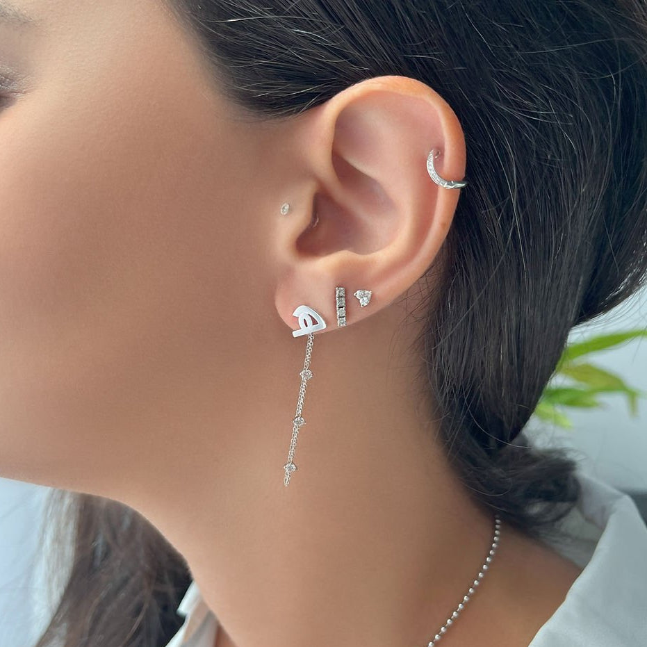 One Letter Stud With Hanging Chain - Single Piece - HIBA JABER