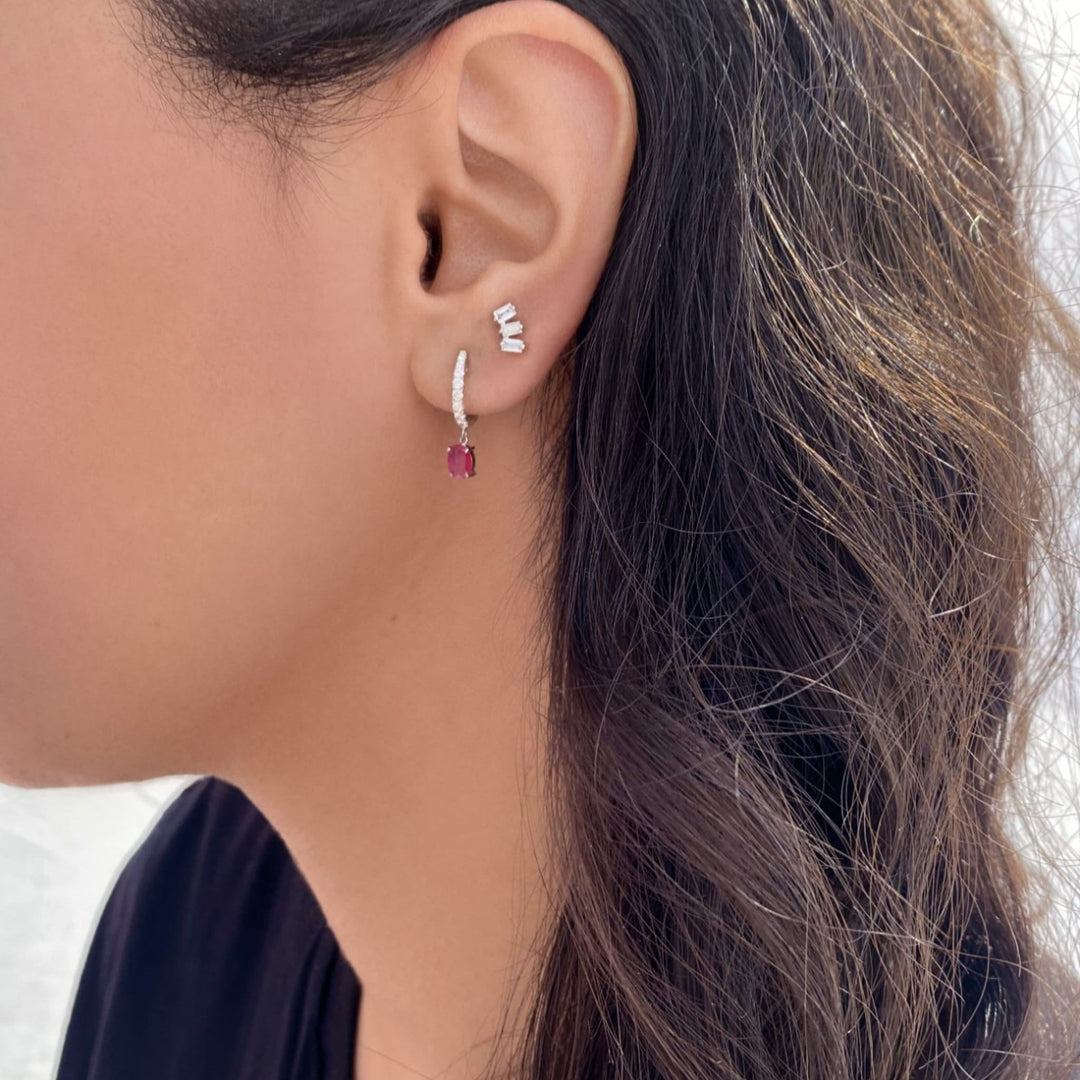 Ruby Hanging Diamonds Hoops - Set of Earrings - HIBA JABER
