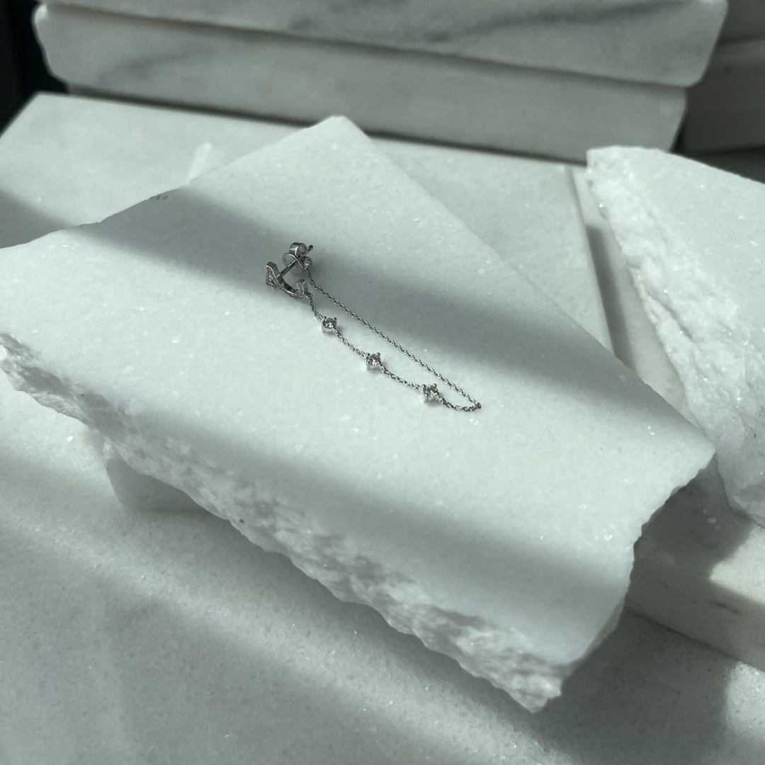 Single Initial Earring With Hanging Chain - Single Piece - HIBA JABER