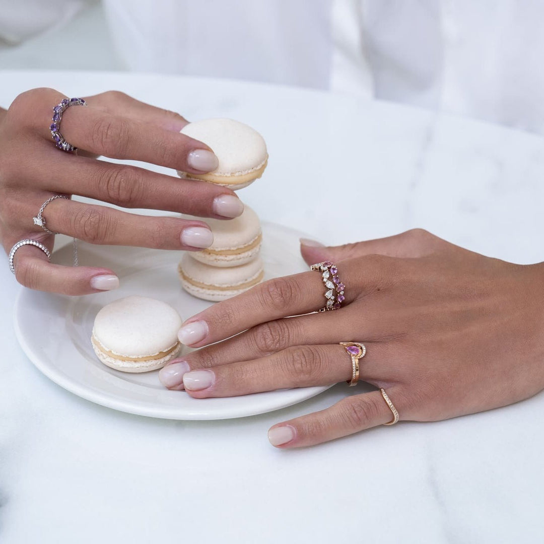 Thin Duo Rings with Princess Diamond - Letters Meem & 3ein - HIBA JABER