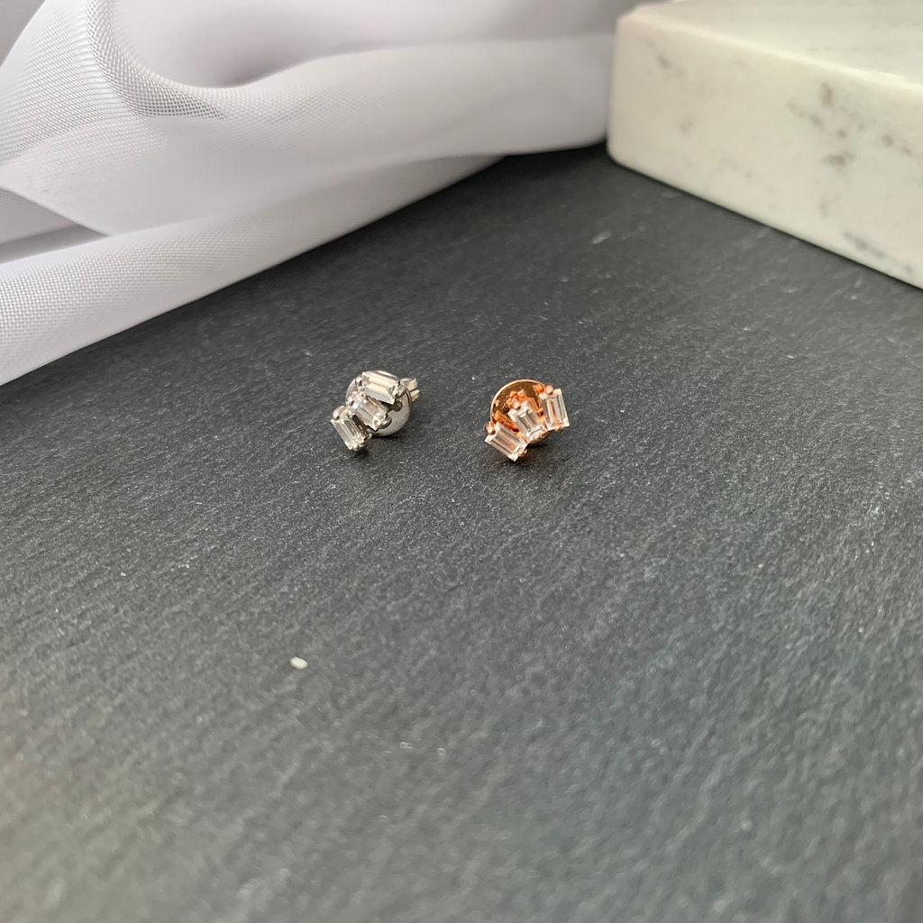 Trio Baguette Diamond Earring - Butterfly lock - HIBA JABER