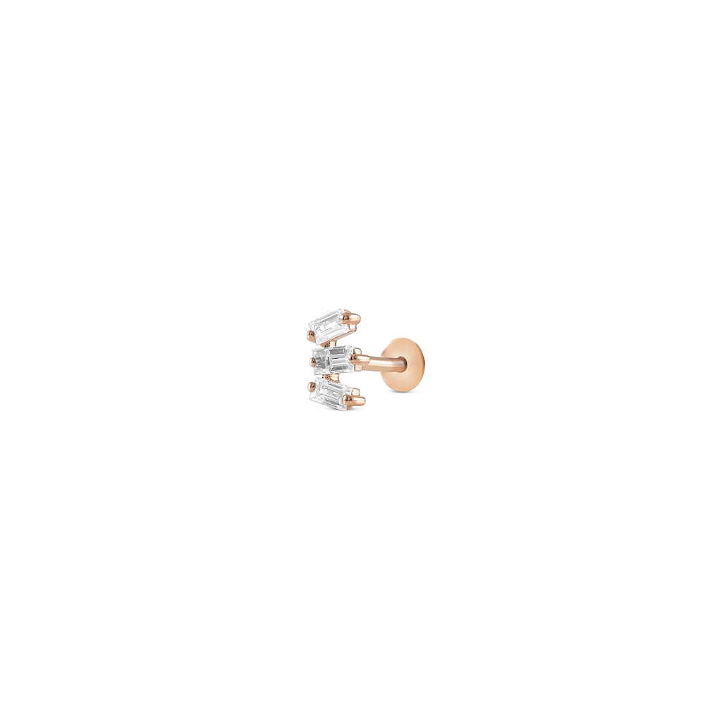 Trio Baguette Diamond Earring - Flat back - HIBA JABER