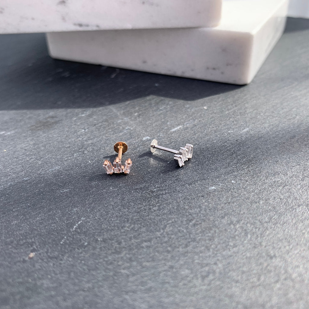 Trio Baguette Diamond Earring - Flat back - HIBA JABER