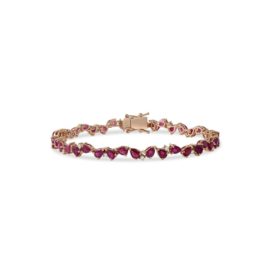 Zigzag Red Ruby Pears with Diamond Droplets Bracelet - HIBA JABER