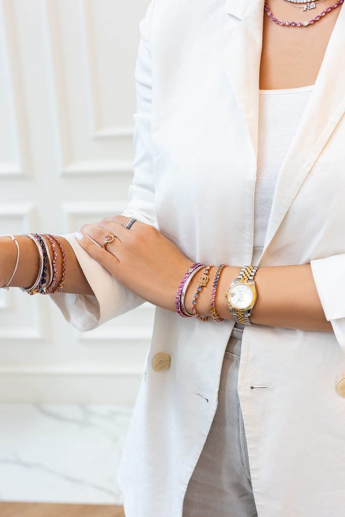 Zigzag Purple Amethyst Pears with Diamond Droplets Bracelet