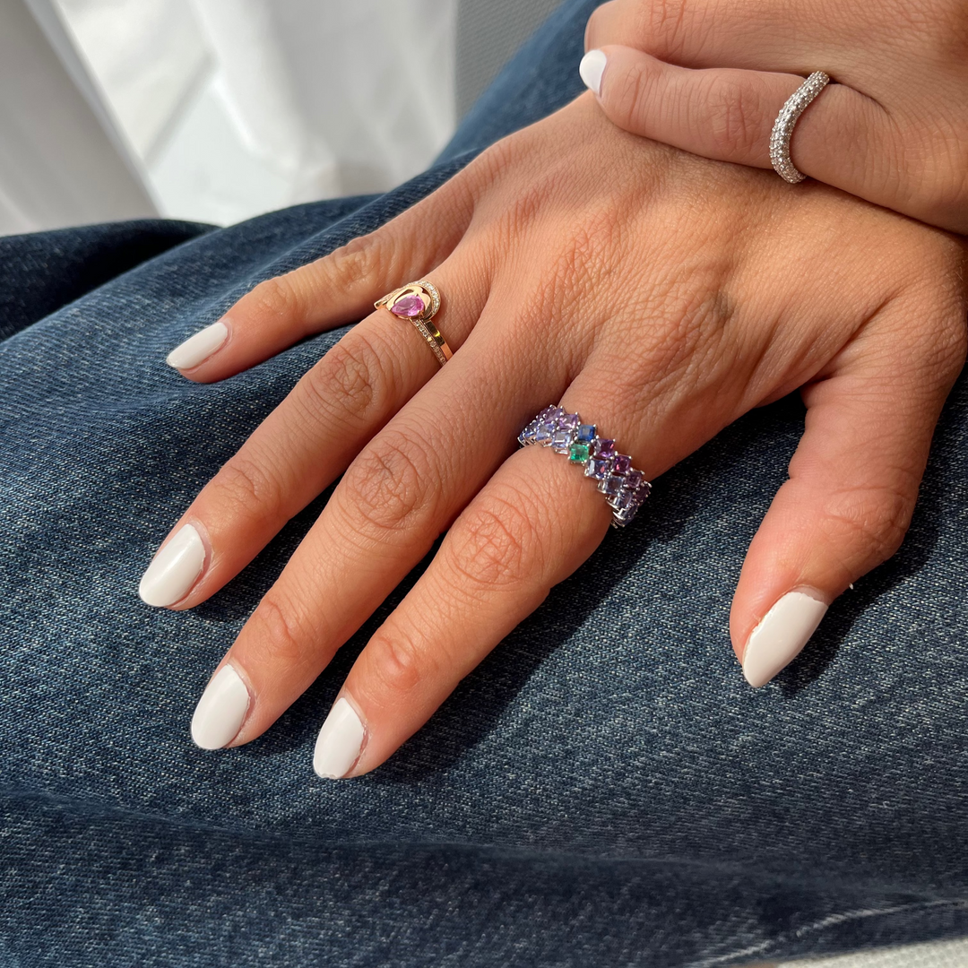 Odd One Out Slanted Princess Ring/ Blue Tanzanite