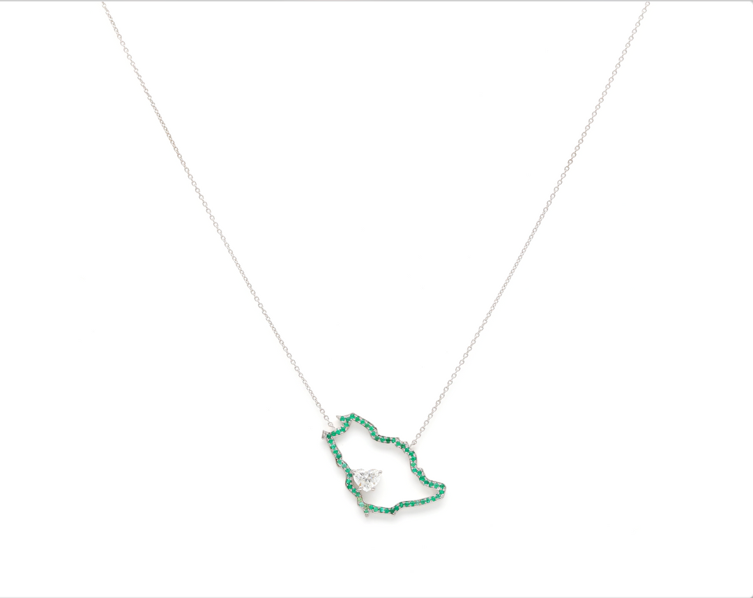 Saudi Map Heart Emerald Necklace  - Saudi National Day