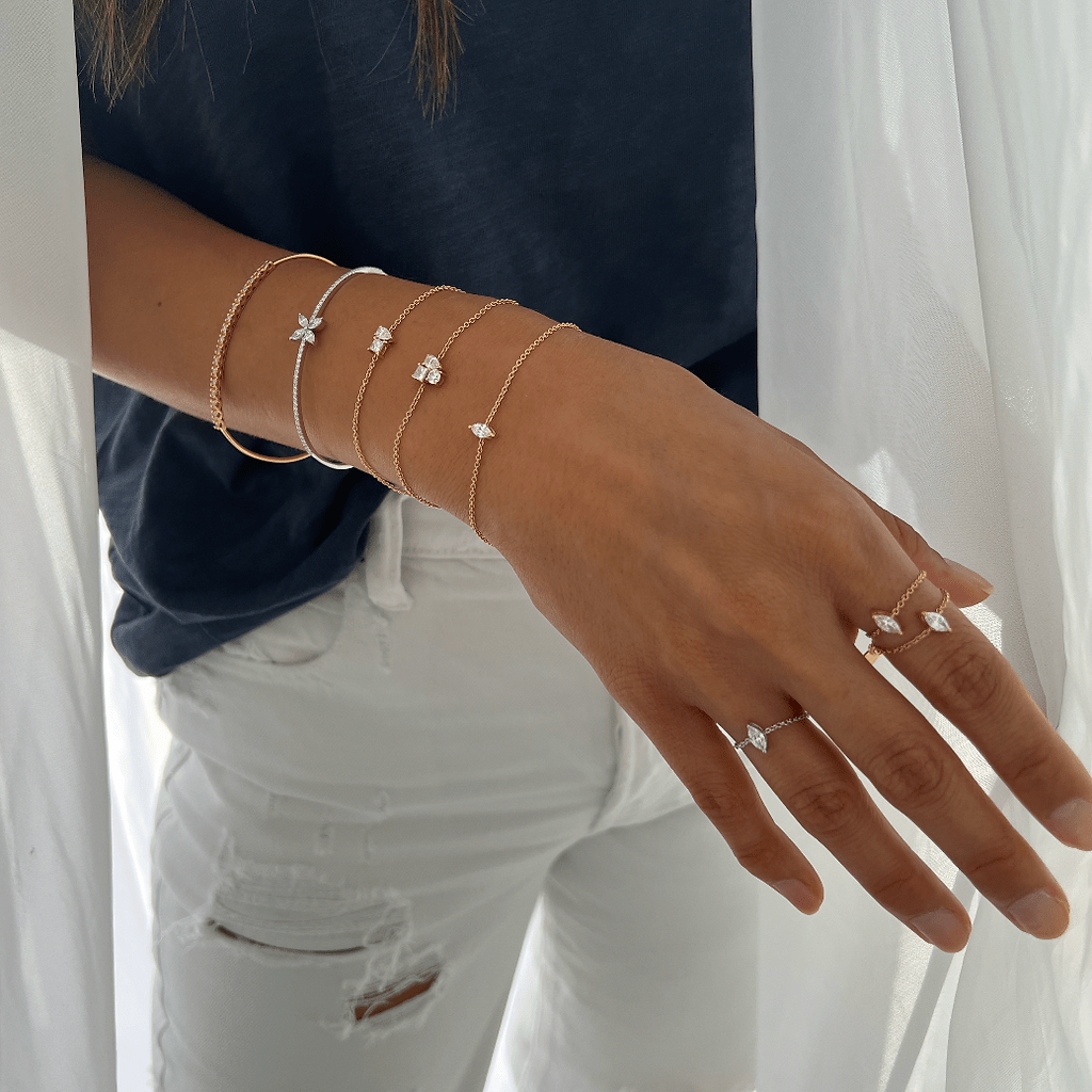 A Hint of Sparkle Diamond Chain Ring - Marquise Diamond - HIBA JABER