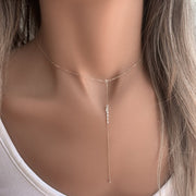 Baguette Droplet T shape Necklace - HIBA JABER