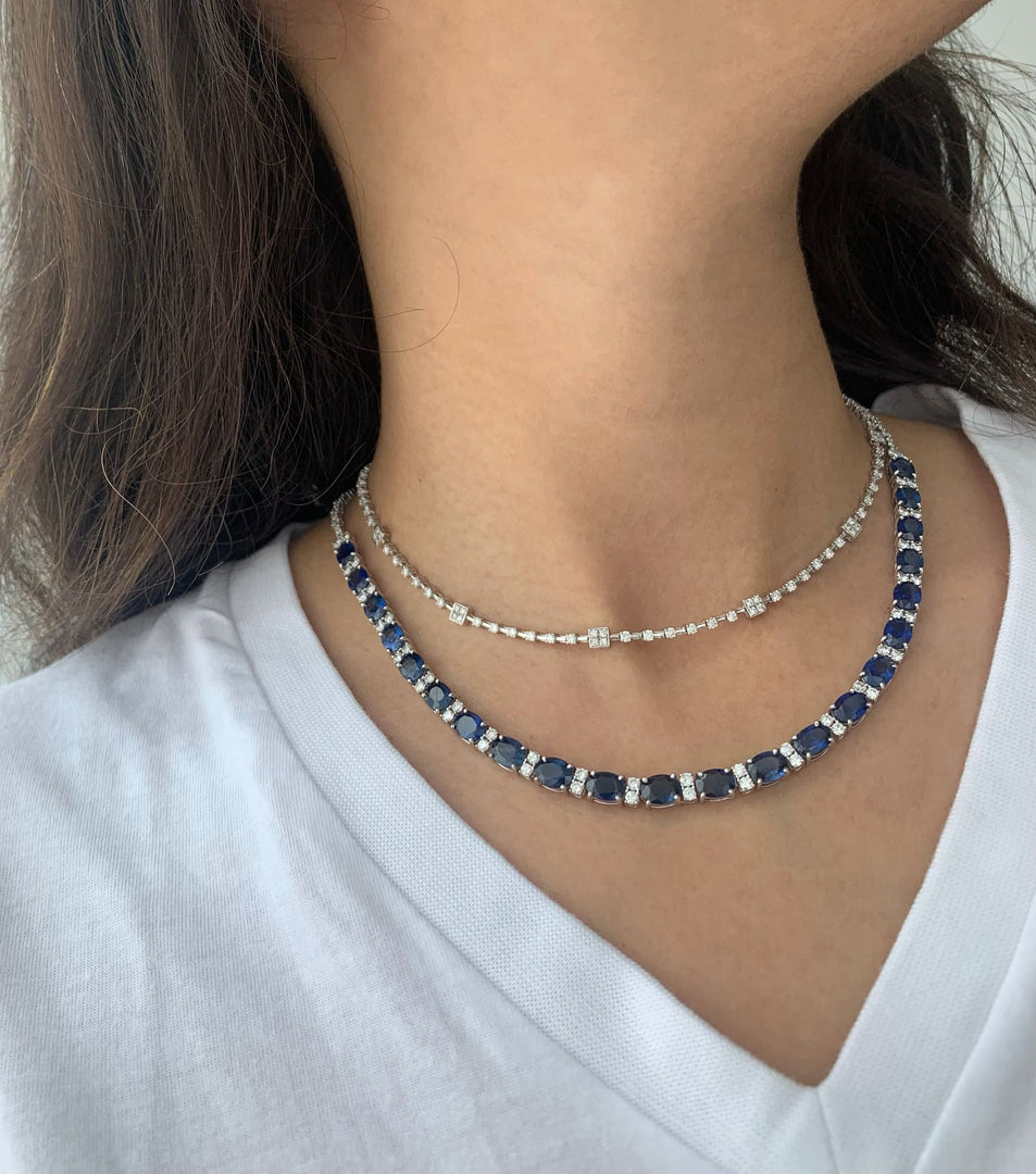 Blue & Diamond Sapphire Necklace - HIBA JABER