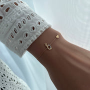 Bracelet with Two Letters and Heart on Chain - HIBA JABER