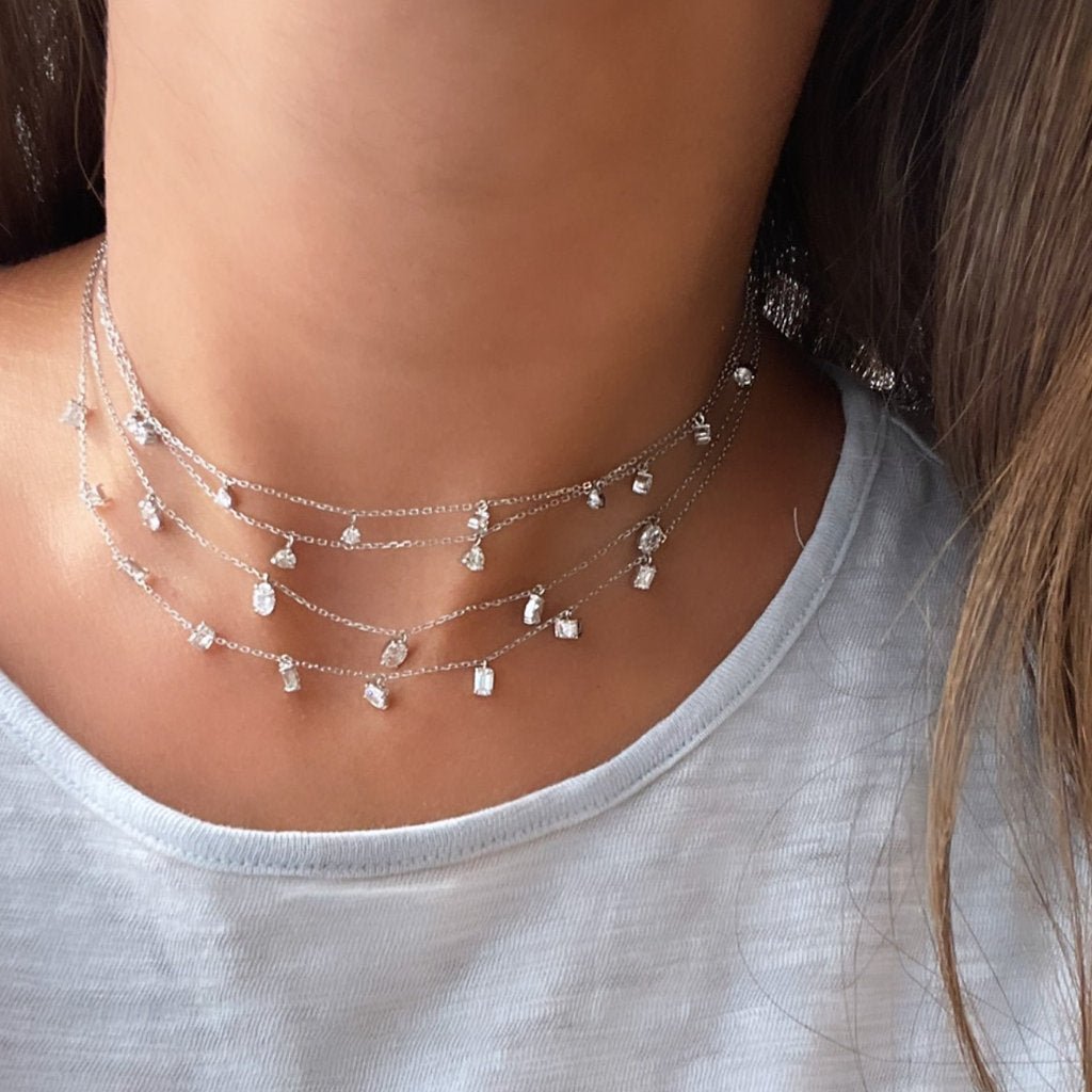 Choker with Hanging Baguette Cut Diamonds - HIBA JABER