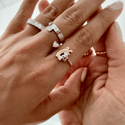 Customized 3 letter Open Ring with a Heart Diamond - HIBA JABER