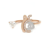 Customized 3 letter Open Ring with a Heart Diamond - HIBA JABER