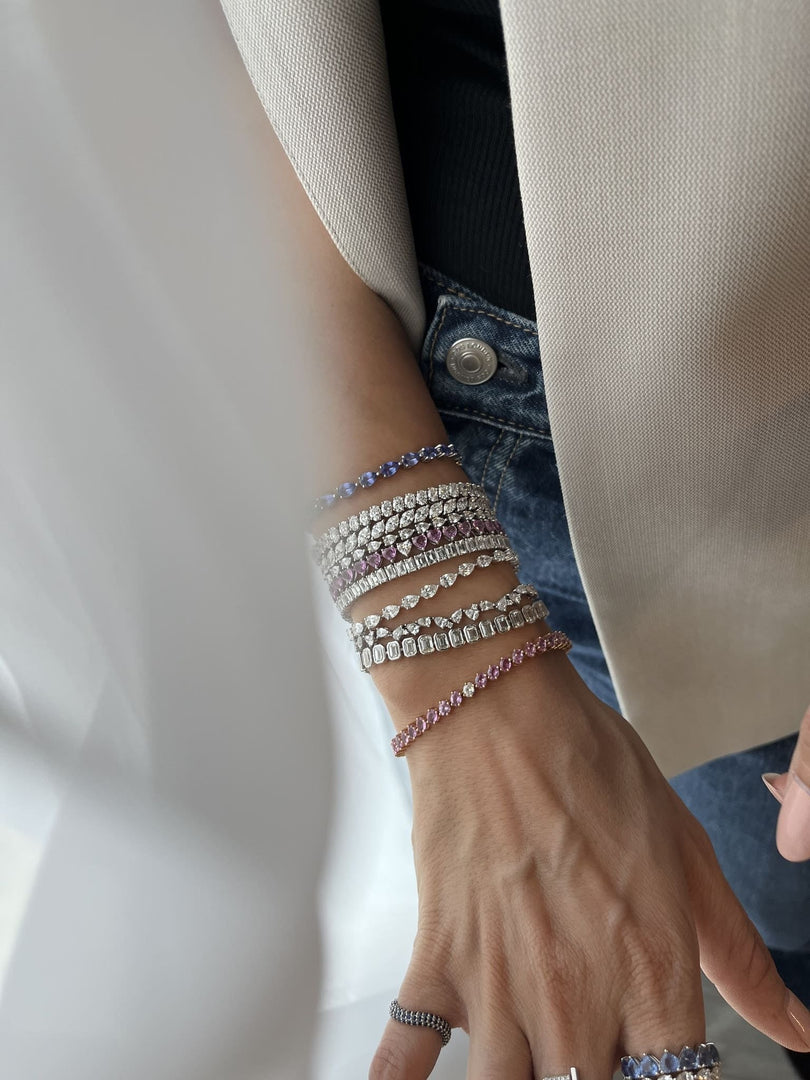 Diamond Emerald Bezel Setting Diamond Tennis Bracelet 0.3ct Each - HIBA JABER