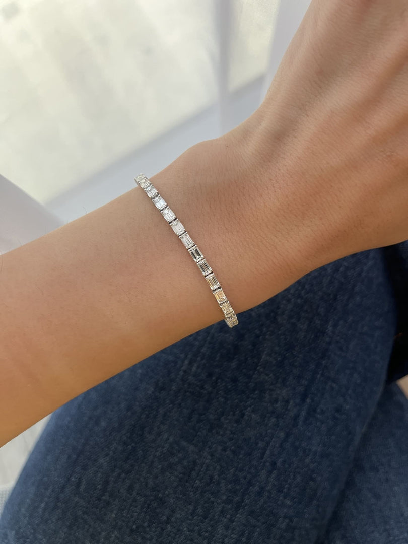 Diamond Sideway Emerald Setting Diamond Tennis Bracelet 0.20ct Each - HIBA JABER