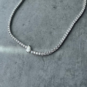 Diamond Tennis Necklace with Center Pear Diamond - HIBA JABER
