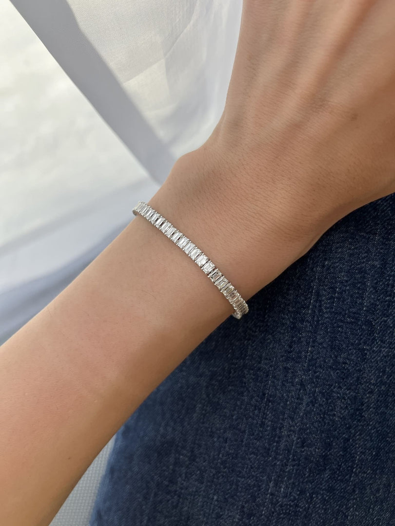 Diamond Vertical Emerald Setting Diamond Tennis Bracelet 0.20ct Each - HIBA JABER