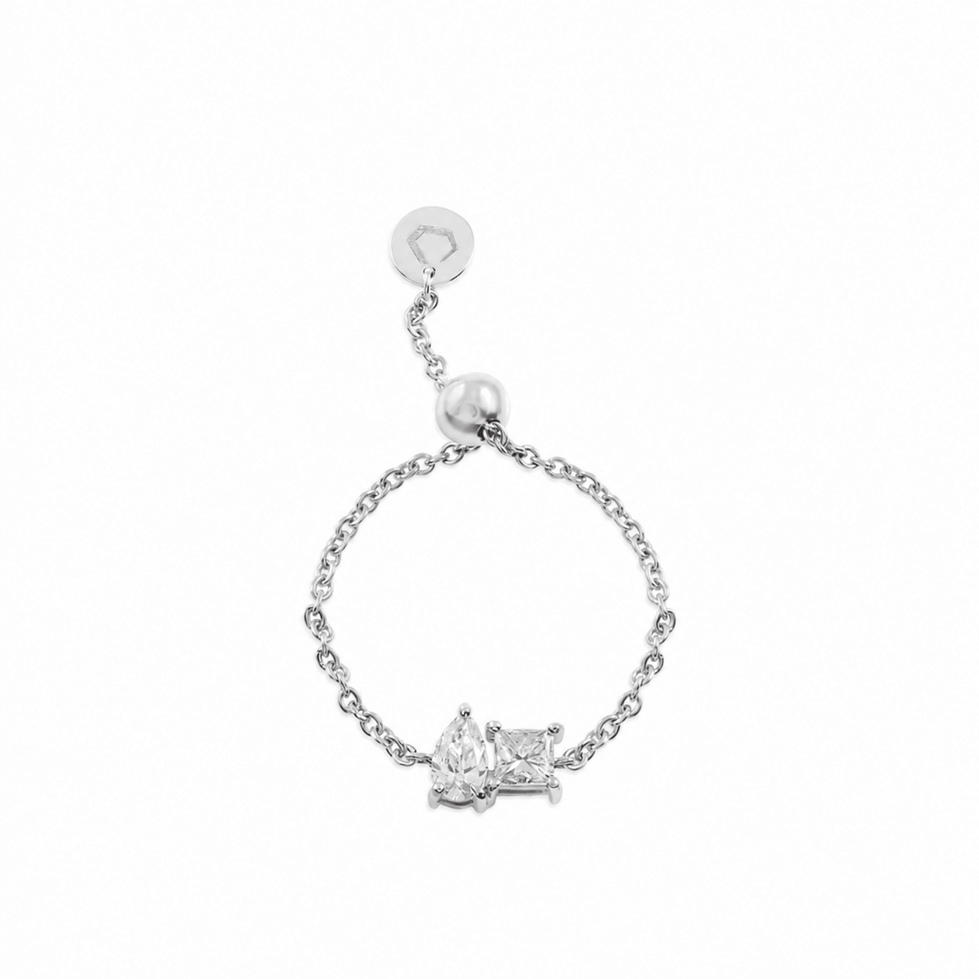 Duo Sparkle Diamond Chain Ring - HIBA JABER