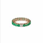 Load image into Gallery viewer, Emerald Eternity Ring With an Odd Diamond - HIBA JABER
