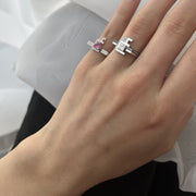 Flat Top Initial Bold Gemstone Open Ring - HIBA JABER