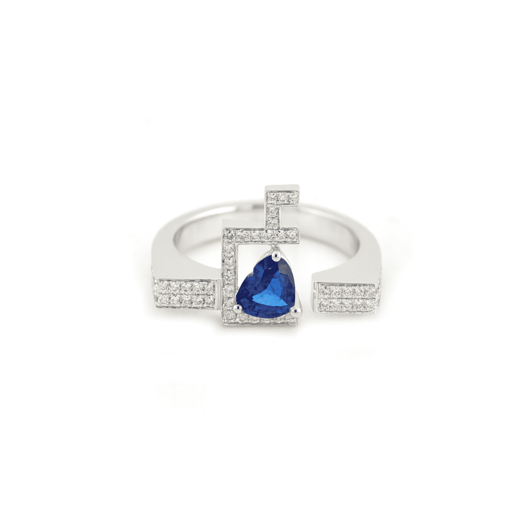 Flat Top Initial Bold Gemstone Open Ring - HIBA JABER