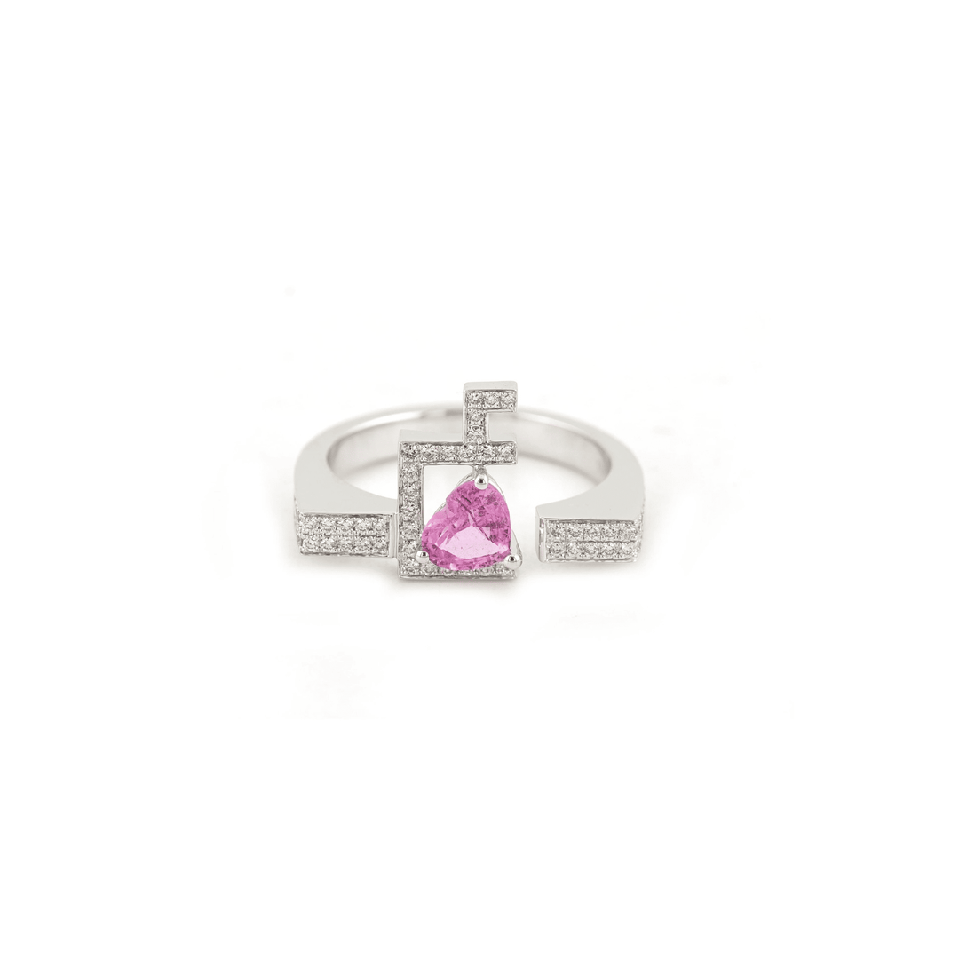 Flat Top Initial Bold Gemstone Open Ring - HIBA JABER