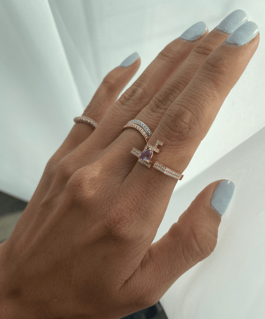 Flat Top Initial Bold Gemstone Open Ring - HIBA JABER