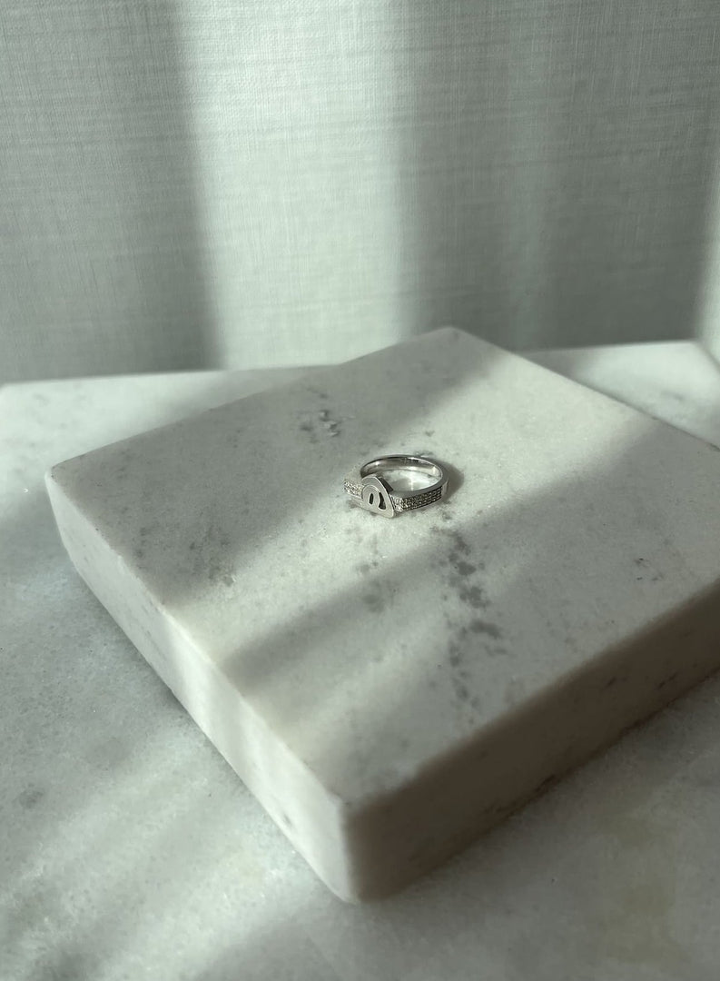 Flat Top Initial Pinki Ring - White Gold - HIBA JABER